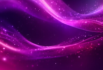 Obraz premium Abstract purple and pink wave-like patterns with sparkling stars on a dark background.