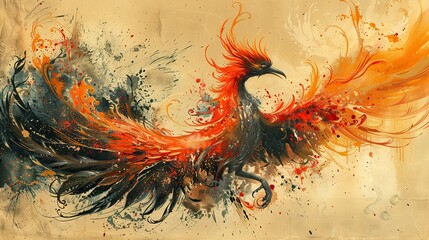 A drawing of a phoenix rising from the ashes, representing the rebirth of democratic values.