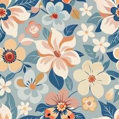 Fototapeta premium Seamless pattern of abstract floral motifs in muted, pastel hues, creating a soft and romantic wrapping paper design, Generative AI