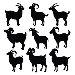 Set of Angora Goat black Silhouette Vector on a white background