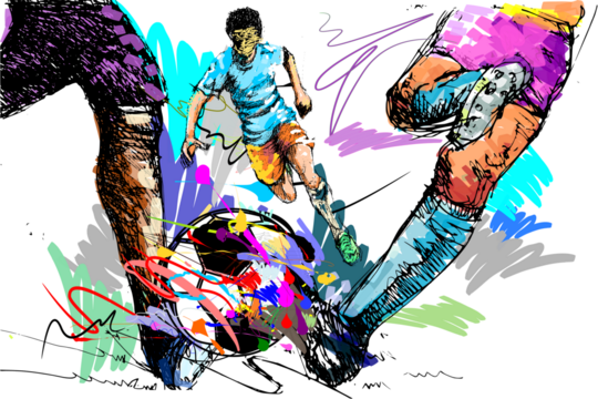 sketch sport art football action shoot balls brush style