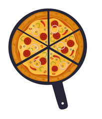 Mexican Pizza. Vector illustration of italian pizza. Pizza with chili, basil, tomato, peppers, onion and cheese