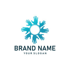 hand logo design hand care, business teamwork and body health illustration simple modern template