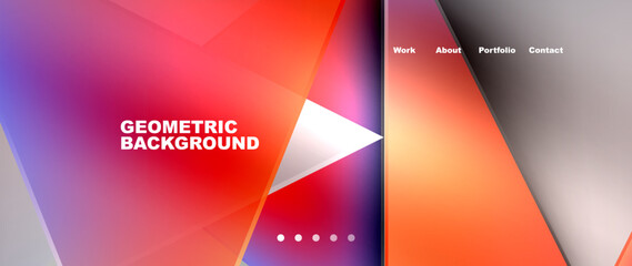 Metal triangles with colorful bright triangles. Geometric modern minimalist design template