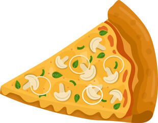 Mushroom Pizza. Vector illustration of italian pizza. Pizza with mushroom, onion and cheese