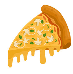 Mushroom Pizza. Vector illustration of italian pizza. Pizza with mushroom, onion and cheese