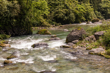 Mountain river nearby Yawu Lake under the Wawu Mountain, in Meishan City of southwest China’s Sichuan Province