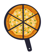 Mushroom Pizza. Vector illustration of italian pizza. Pizza with mushroom, onion and cheese