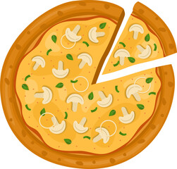 Mushroom Pizza. Vector illustration of italian pizza. Pizza with mushroom, onion and cheese