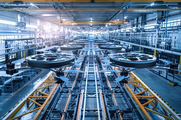 Fototapeta premium High-tech manufacturing plant with drone propeller units on an assembly line