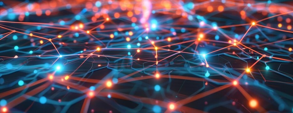 Visualize a glowing network of interconnected neurons firing electrical impulses