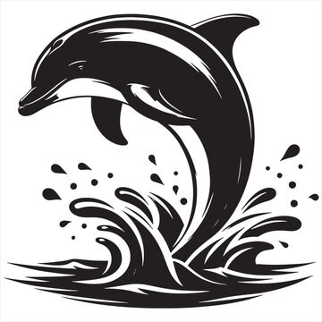 recommend clip art: Dolphin jumping black & white silhouette vector with white background