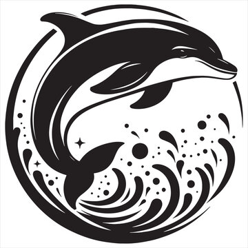 recommend clip art: Dolphin jumping black & white silhouette vector with white background