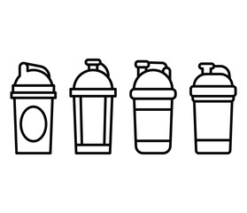 shaker bottle mix protein drink icon vector design simple line black white illustration collections template sets