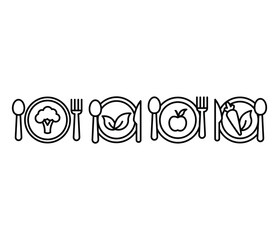 vegan food eating menu icon vector design line black white illustration symbol collections template sets isolated