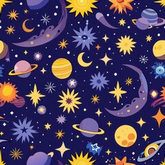 Seamless pattern of celestial motifs like stars, moons, and constellations, perfect for a celestial-themed gift wrap, Generative AI