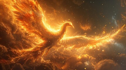 An image of a phoenix rising from ashes, symbolizing rebirth and the triumph of freedom over oppression.