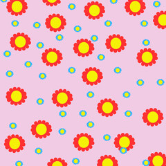 Many types of digitally created flowers on a pink background.