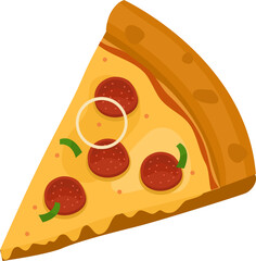 Pepperoni Pizza. Vector illustration of italian pizza. Pizza with pepperoni, vegetable, onion and cheese
