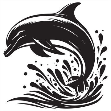recommend clip art: Dolphin jumping black & white silhouette vector with white background