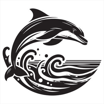 recommend clip art: Dolphin jumping black & white silhouette vector with white background