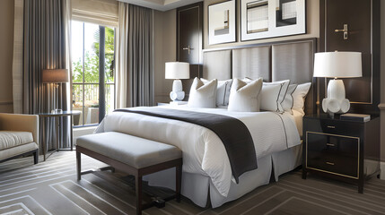 A large bed with a white pillow and a black blanket