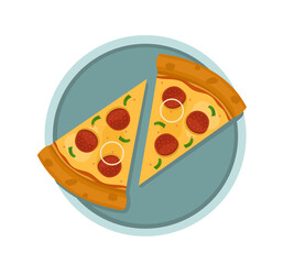 Pepperoni Pizza. Vector illustration of italian pizza. Pizza with pepperoni, vegetable, onion and cheese