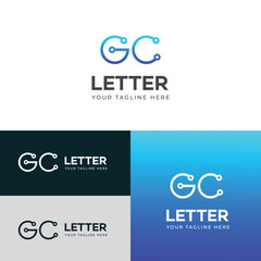 Technology GC, CG letter logo design template elements. Modern abstract digital alphabet letter logo.