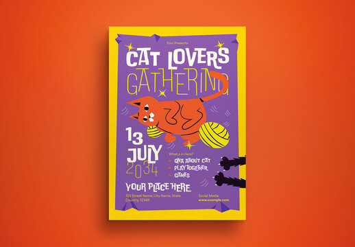 Purple Mid Century Cat Lover Gathering Flyer Layout