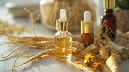 Natural cosmetic product. Skincare with Korean ginseng root for anti-aging products.