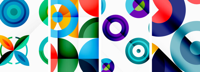 Circles and rings geometric backgrounds. Posters for wallpaper, business card, cover, poster, banner, brochure, header, website