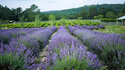 A field of lavender flowers with a fence in the background