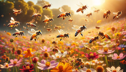 Harmony in Bloom: Bees Amidst the Flowers