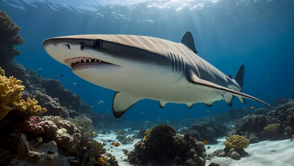 Fototapeta premium shark Resting Among Colorful Coral Formations underwater