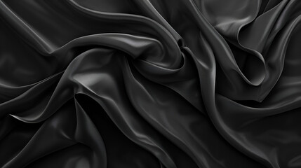 Black silk cloth abstract background. Elegant luxurious backdrop,Black Silk Fabric Texture with Beautiful Waves. Elegant Background for a Luxury Product
