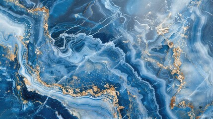 Azure Swirls: A Blue and Gold Marble Painting