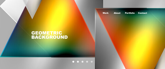 Metal triangles with colorful bright triangles. Geometric modern minimalist design template