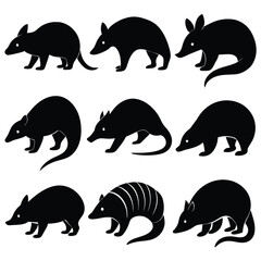 Set of Armadillo black Silhouette Vector on a white background