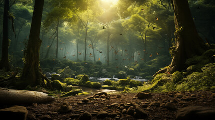 A forest with trees and wildlife, highlighting reforestation and habitat preservation, saving earth concept