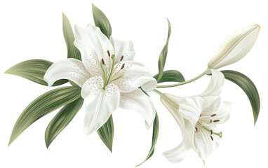 Delicate White Lily Trumpet Isolated On Transparent Background PNG.