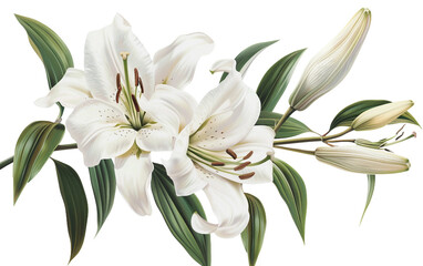 Graceful Trumpet White Lily Isolated On Transparent Background PNG.
