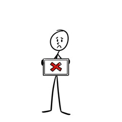 sad stick figure holding a board marked with a cross