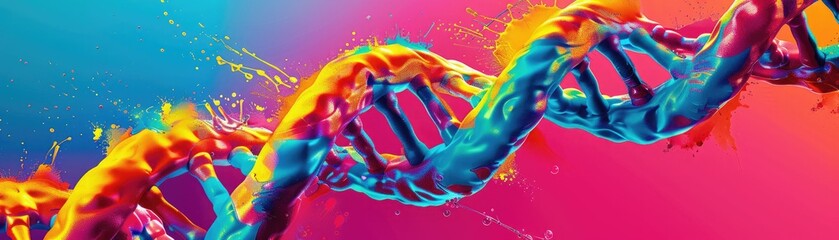 A double helix structure with bright colors. It could represent DNA, the molecule that encodes the genetic instructions for all living things.