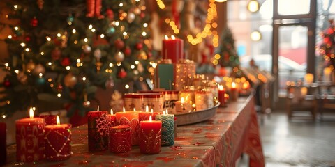 Festive Crafts and Gift Items on Cozy Holiday Market Table