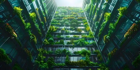 Futuristic Vertical Garden Adorning Skyscraper Facade in Sustainable Urban Landscape