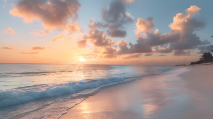 nature landscape of a serene beach at sunrise