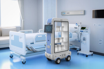 Assistant robot or robotic trolley deliver  medicine in hospital room