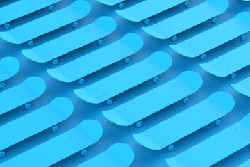 Group of skateboards isometric on blue background