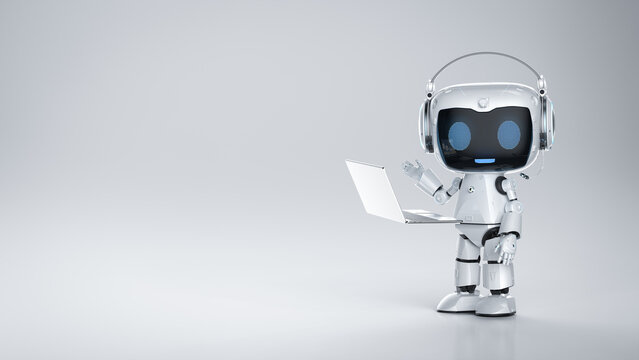 Personal assistant robot work with computer notebook