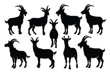 Set of Black Alpine Goat Silhouette Vector on a white background
